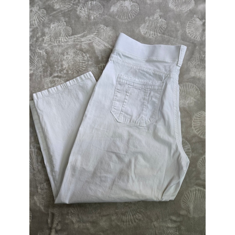 Lee Relaxed Fit White Cargo Pants Womens 14 Medium Cropped Elastic Waist Stretch